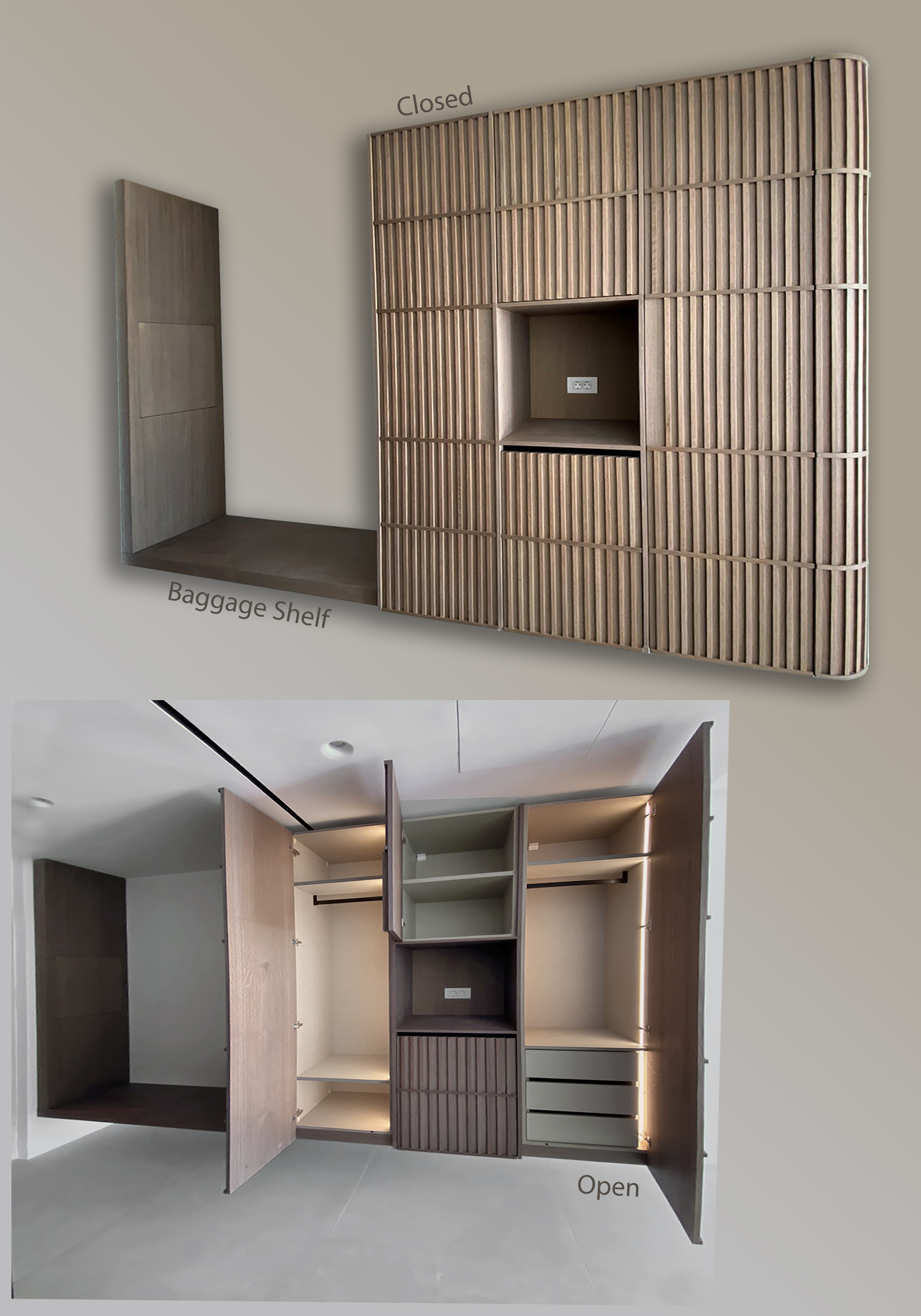 Oak Slatted Wardrobe - Interior design project by Ilia Dabiza - Dressing Rooms & Closets