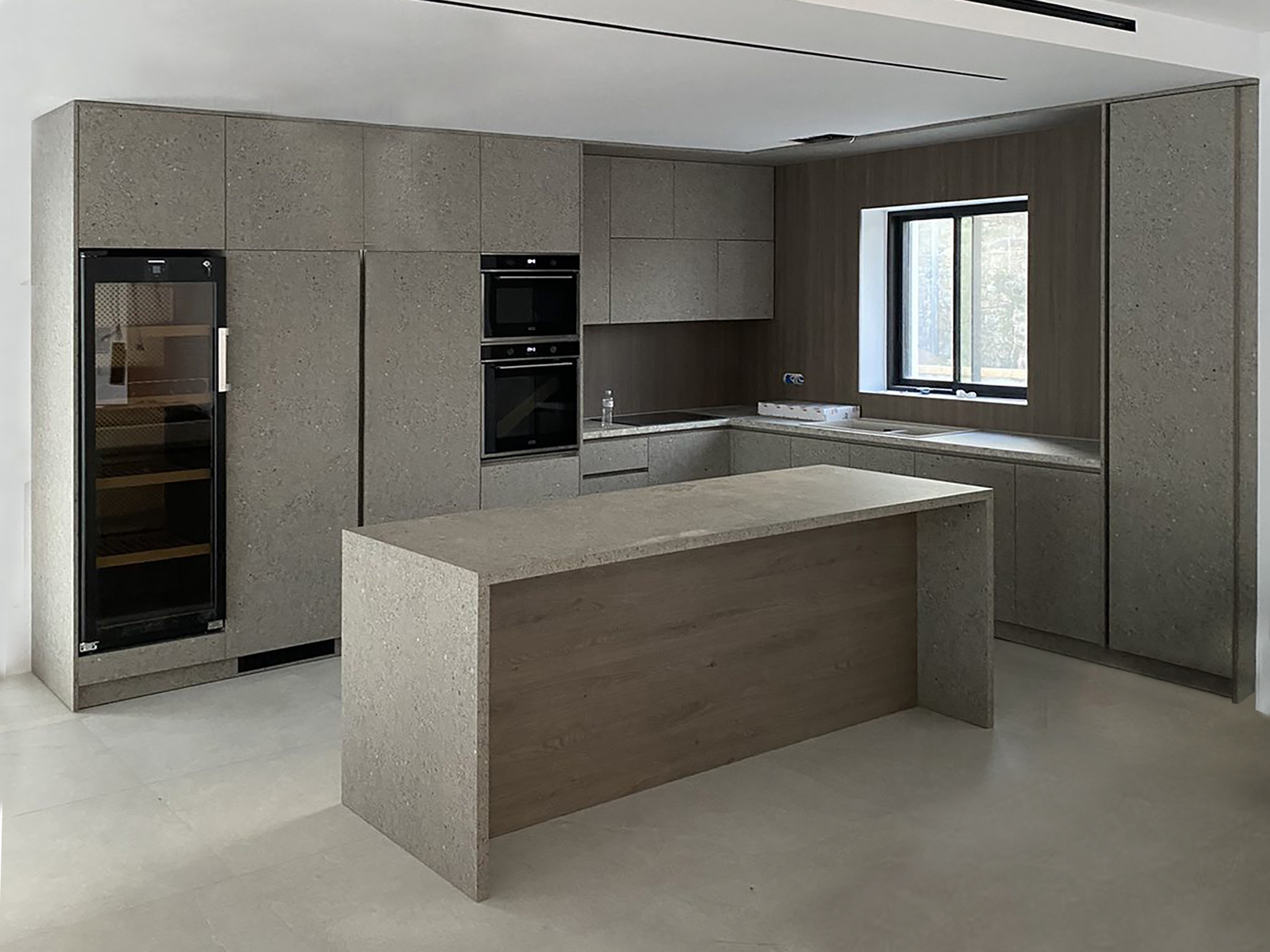 Concrete & Walnut Melamine - Interior design project by Ilia Dabiza - Kitchen
